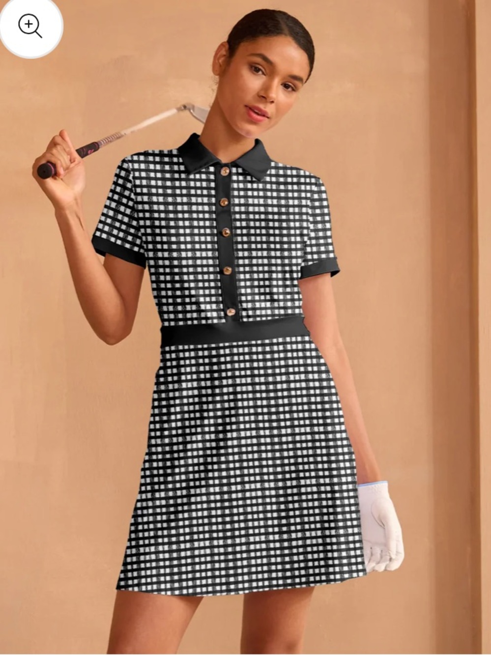 ACEGOLFS NWT UPF 50+ Black White Check Golf Dress Large Pockets